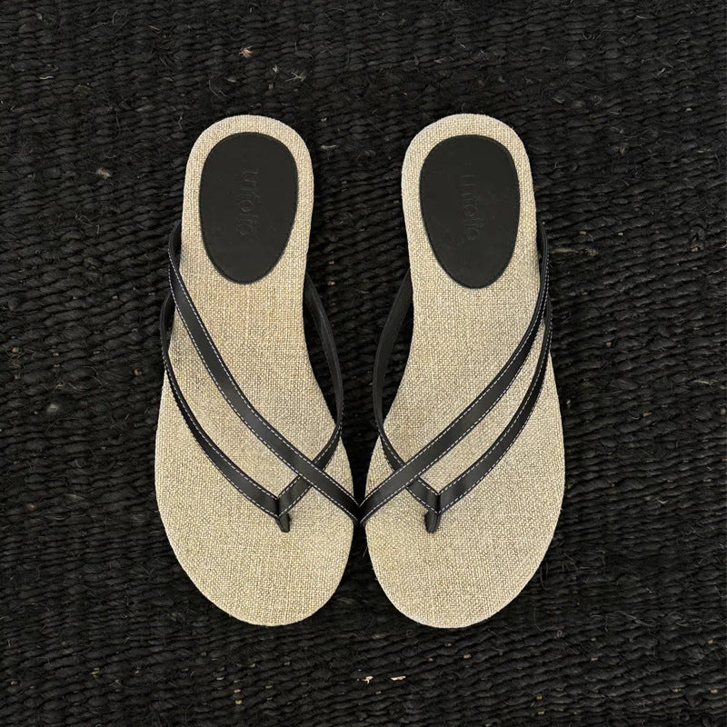 Damen Trendige Zehentrenner-Sandalen mit geflochtenem Riemendesign EB
