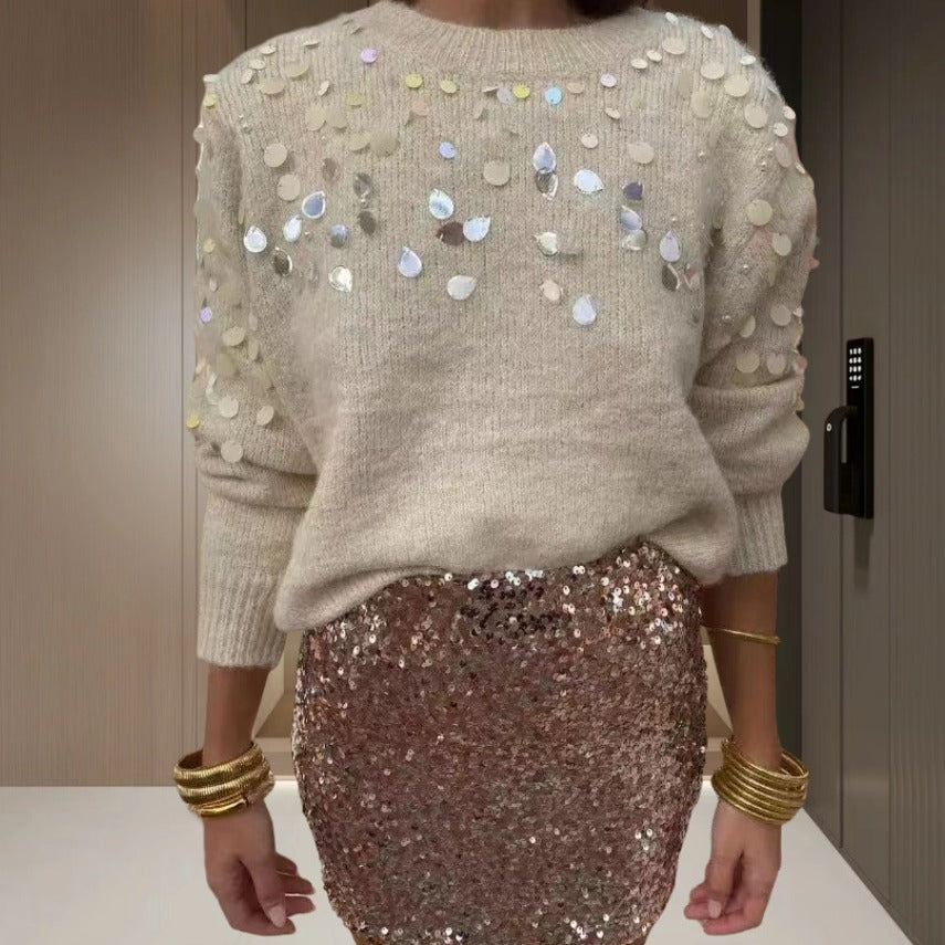 Damen Glitzernder Pullover mit eleganter Pailletten-Detail und lässiger Passform EB