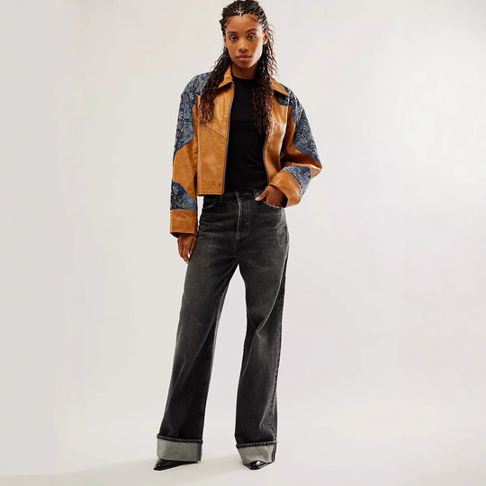 Damen Weit geschnittene High-Waist Jeans mit modischem Saum EB