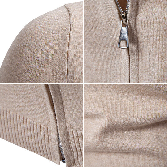 Herren modische Strickjacke mit hohem Kragen und funktionellem Reißverschluss EB