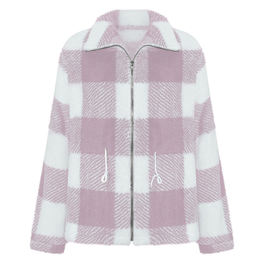 Damen kuschelige Oversize-Jacke mit kariertem Muster EB