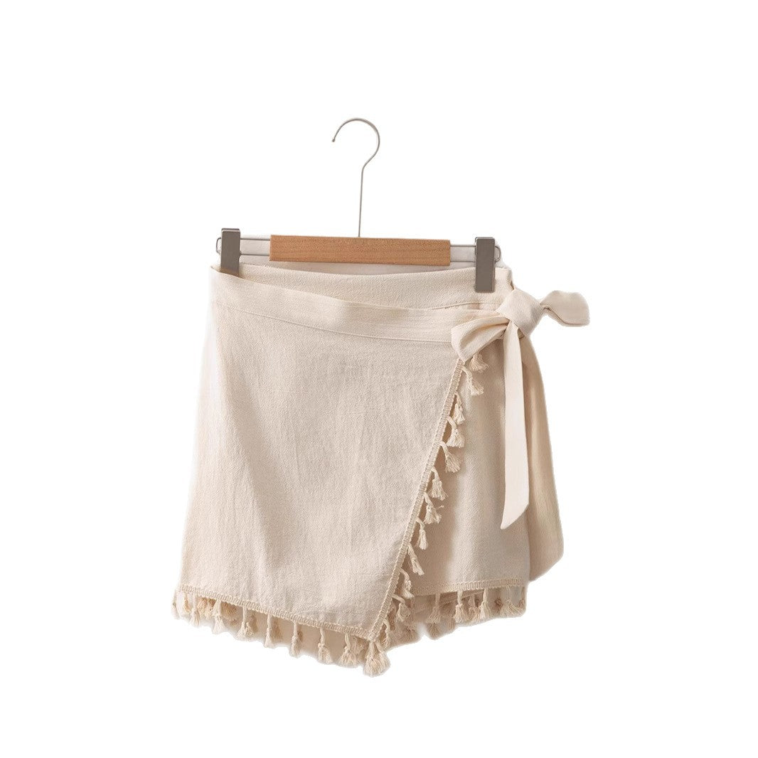Damen Wickelrock mit verspieltem Quastensaum EB