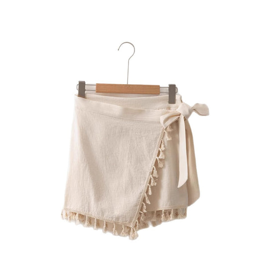 Damen Wickelrock mit verspieltem Quastensaum EB