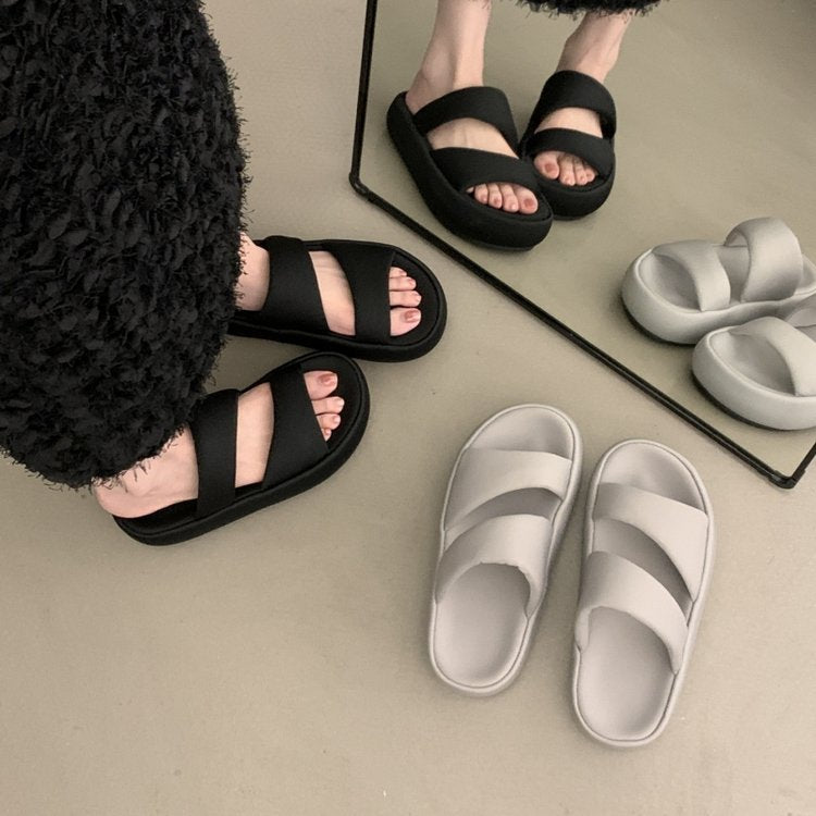 Damen komfortable Plateau-Sandalen mit breitem Doppelriemen und rutschfester Sohle EB
