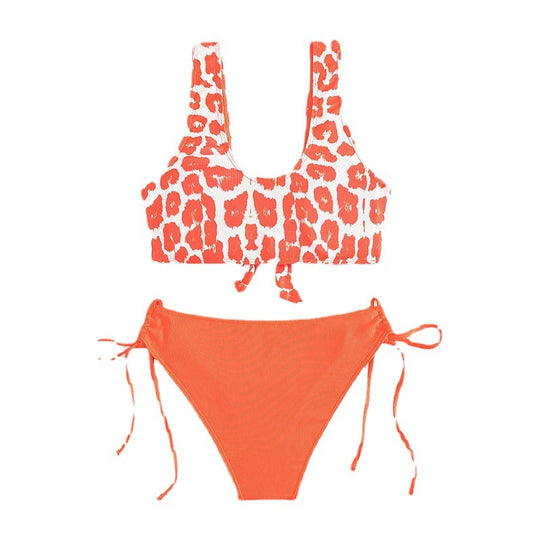 Damen Triangel-Bikini Set mit trendigem Leopardenmuster und verspieltem Knoten EB