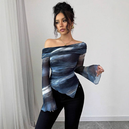 Damen Elegante und figurbetonte Bluse mit Off-Shoulder-Design EB