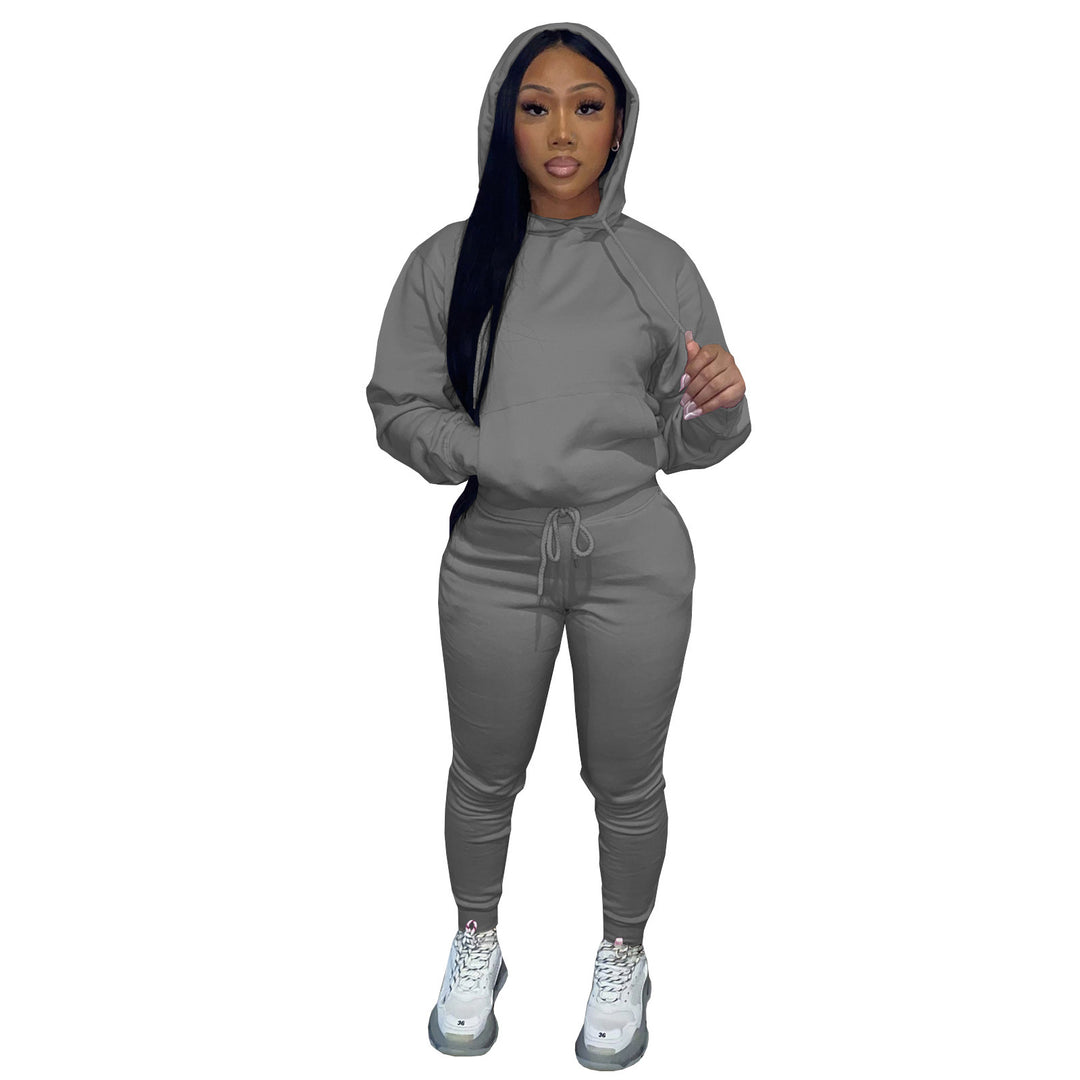 Damen nan Kapuzen-Lounge-Set mit Kängurutasche taillierter Jogginghose und Bündchen EB