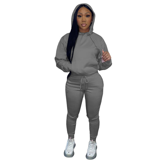 Damen nan Kapuzen-Lounge-Set mit Kängurutasche taillierter Jogginghose und Bündchen EB