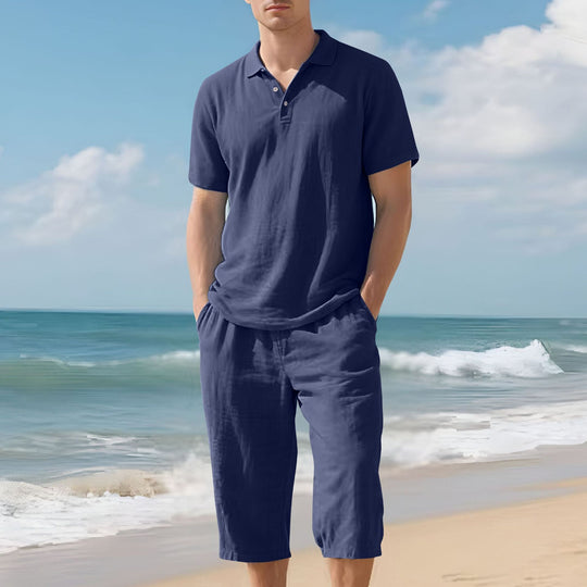 Herren nan leichtes Polo- und Bermuda-Set aus seidigem Baumwolljersey EB