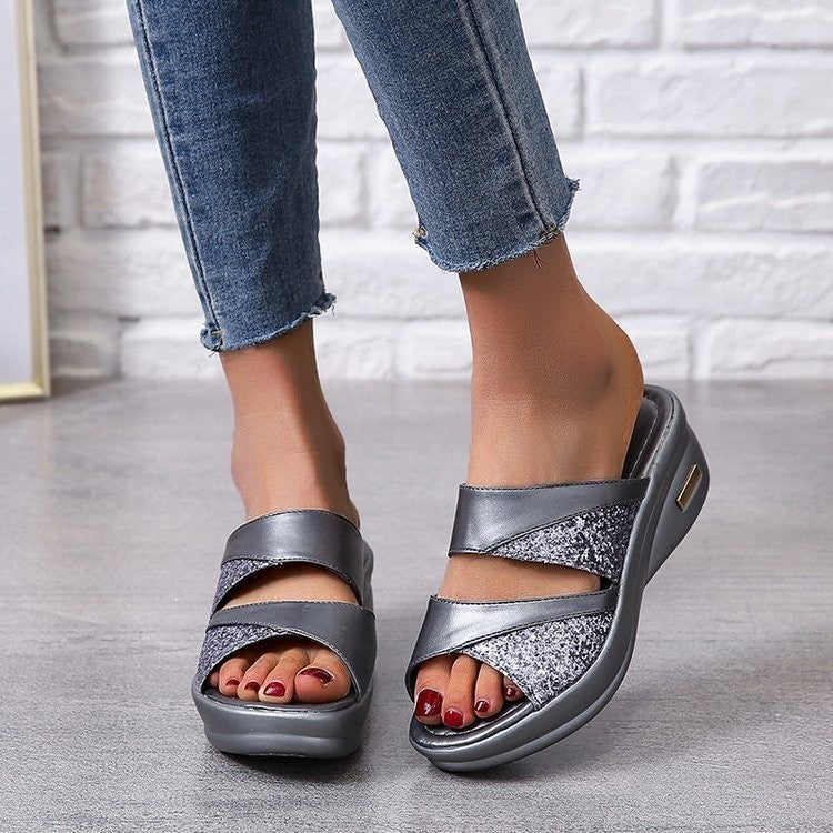 Damen modische Zehentrenner-Sandalen mit glitzernden Akzenten EB