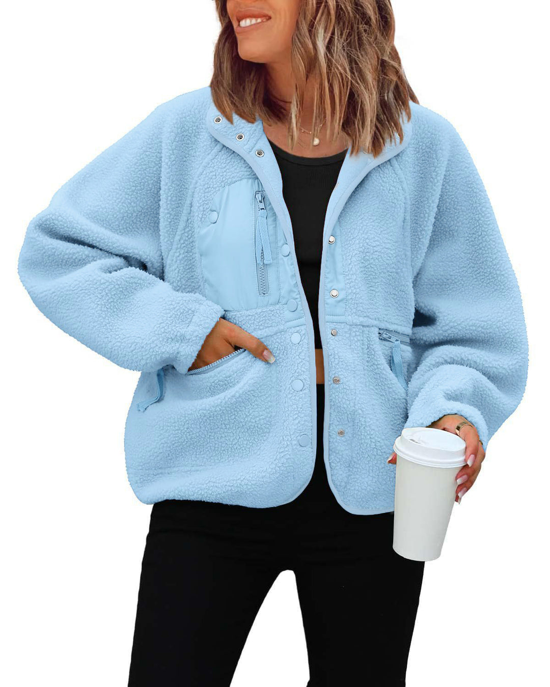 Damen kuschelige Fleecejacke mit praktischen Taschen EB