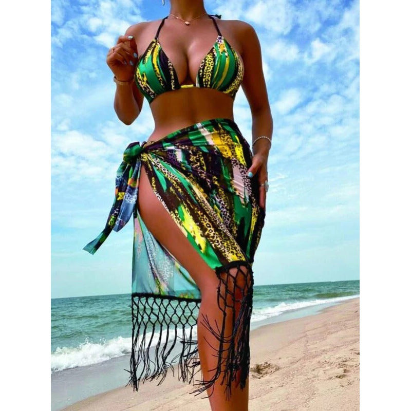 Damen Bikini-Set mit trendigem Fransenüberrock und verstellbaren Trägern EB