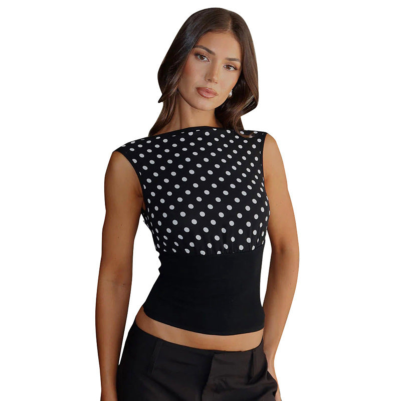 Damen Polka-Dots Oberteil mit elastischem Bund EB