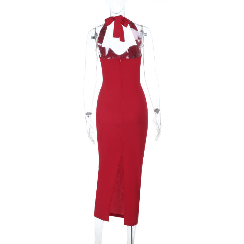 Damen figurbetontes Abendkleid mit Halterneck-Design EB