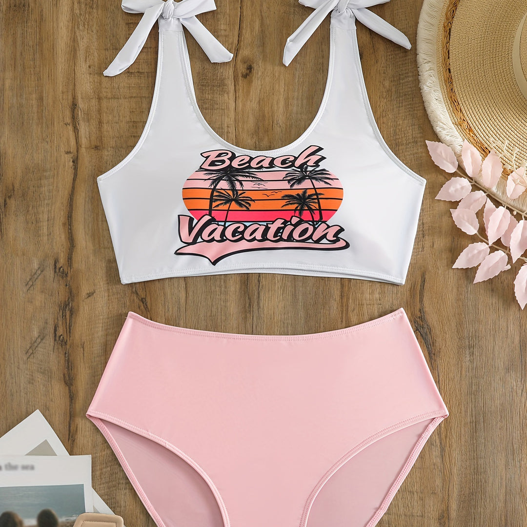 Damen Crop-Top-Bikini-Set mit verspielten Schleifen EB