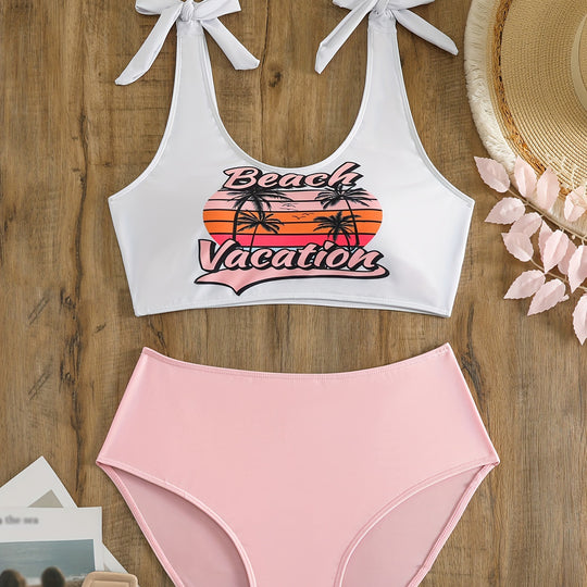 Damen Crop-Top-Bikini-Set mit verspielten Schleifen EB