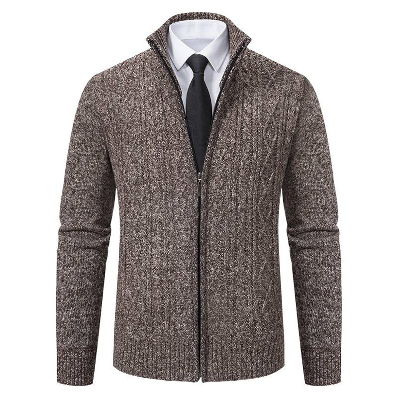 Herren Strickjacke mit Stehkragen und strukturierter Musterung EB