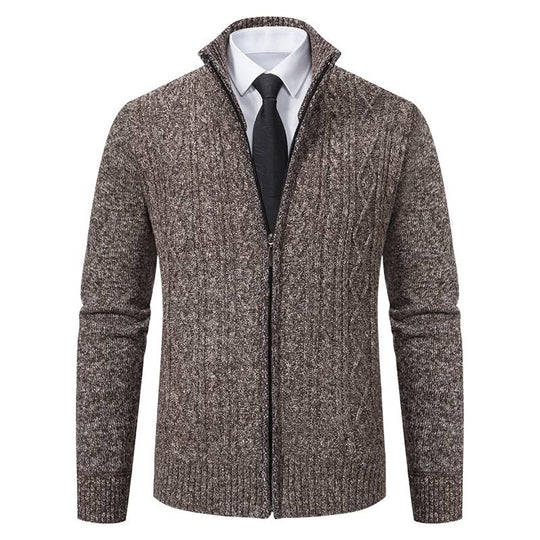 Herren Strickjacke mit Stehkragen und strukturierter Musterung EB