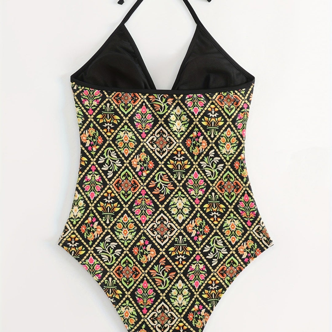 Damen Einteiliger Badeanzug mit modischem floralem Design EB