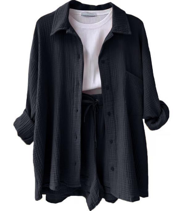 Damen lässige Oversized-Hemdjacke mit Gürtel EB