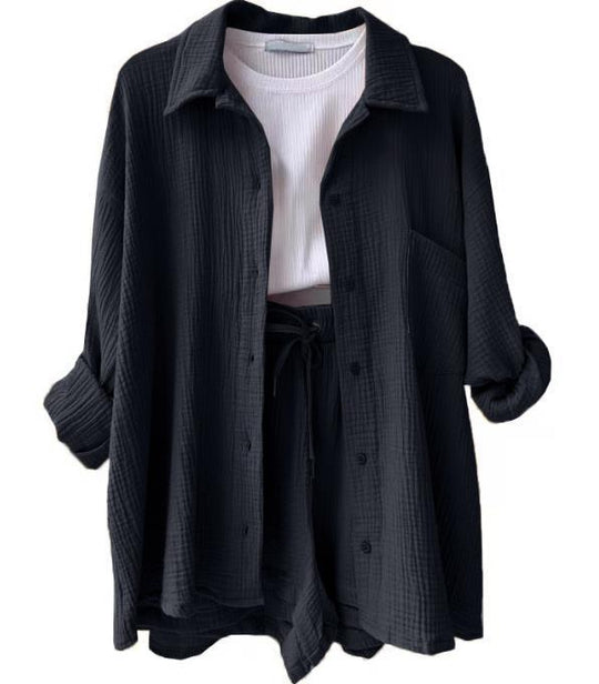 Damen lässige Oversized-Hemdjacke mit Gürtel EB