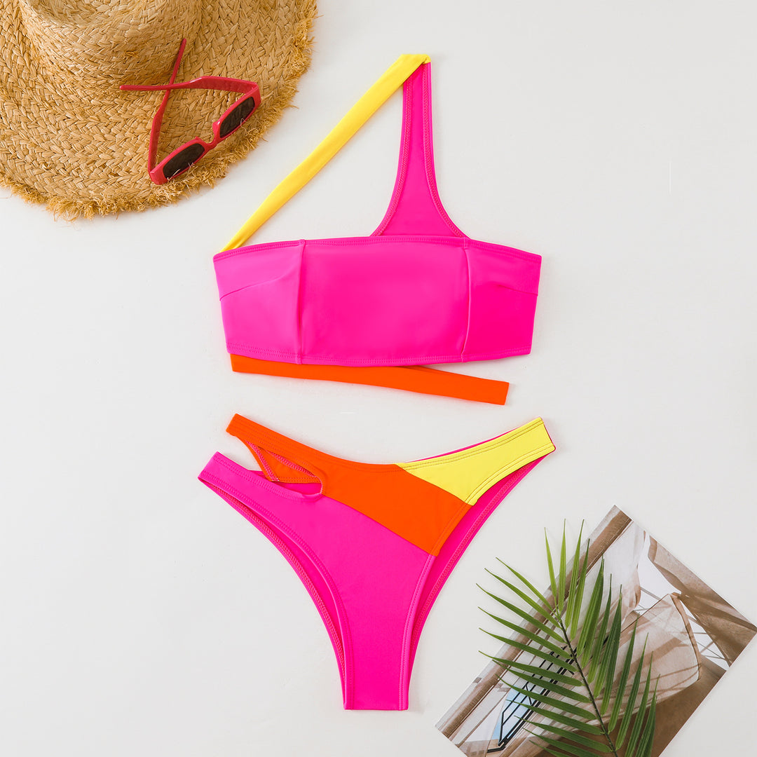 Damen BIKINI-Set mit asymmetrischem Oberteil und aufregendem Farbkontrast EB