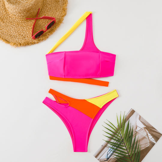 Damen BIKINI-Set mit asymmetrischem Oberteil und aufregendem Farbkontrast EB