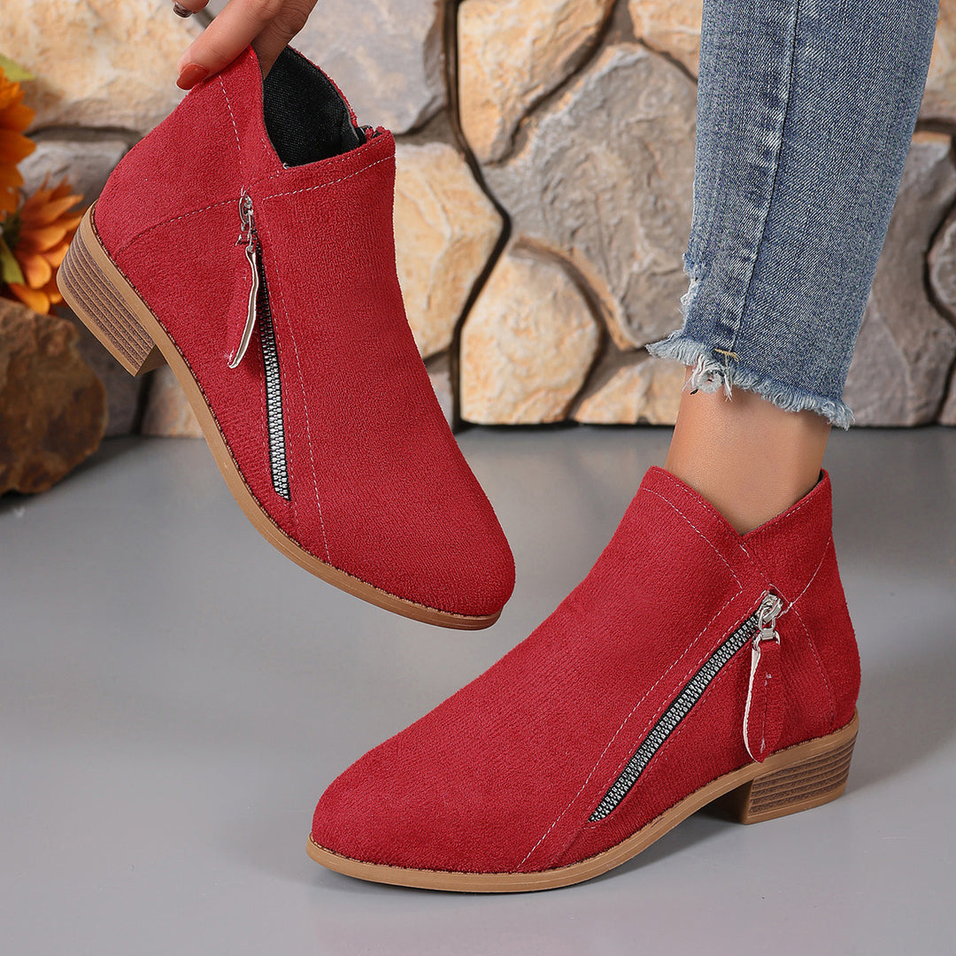 Damen elegante Stiefeletten mit modischer Reißverschluss-Applikation EB