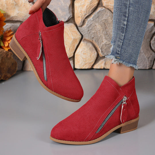 Damen elegante Stiefeletten mit modischer Reißverschluss-Applikation EB