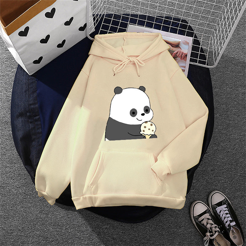 Damen nan oversized Kapuzenpullover im Streetstyle mit weichem Fleece-Innenfutter, Kängurutasche und farbenfrohem Cartoon-Katzen-Planet-Print EB