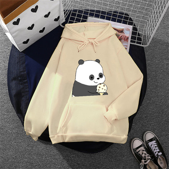 Damen nan oversized Kapuzenpullover im Streetstyle mit weichem Fleece-Innenfutter, Kängurutasche und farbenfrohem Cartoon-Katzen-Planet-Print EB