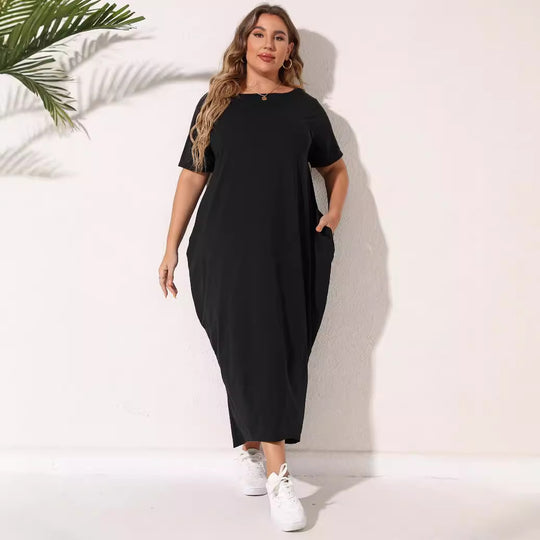 Damen lässiges Maxikleid mit seitlichen Taschen und bequemem Schnitt EB