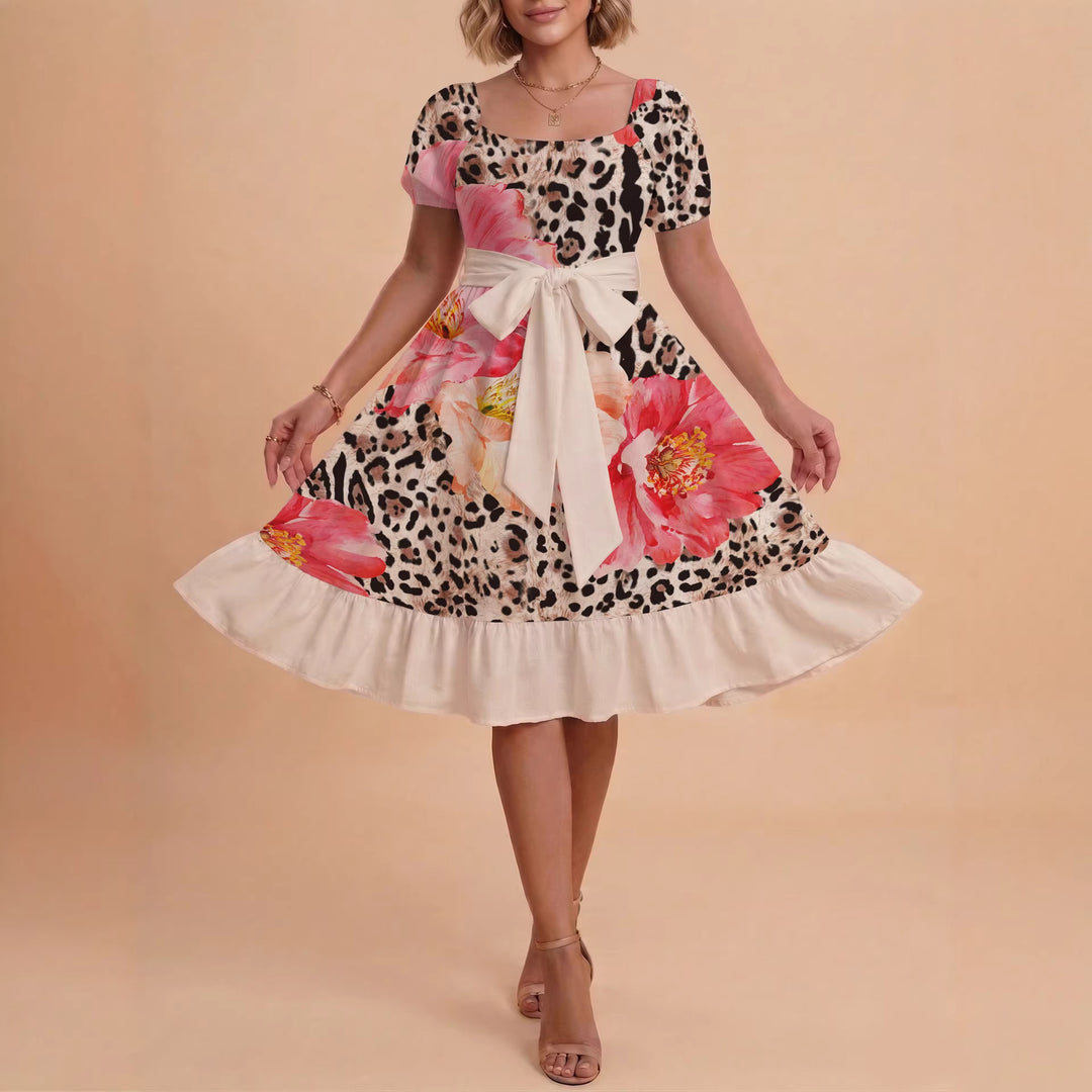 Damen schickes Glitzerkleid mit tailliertem Schnitt und Rüschensaum EB