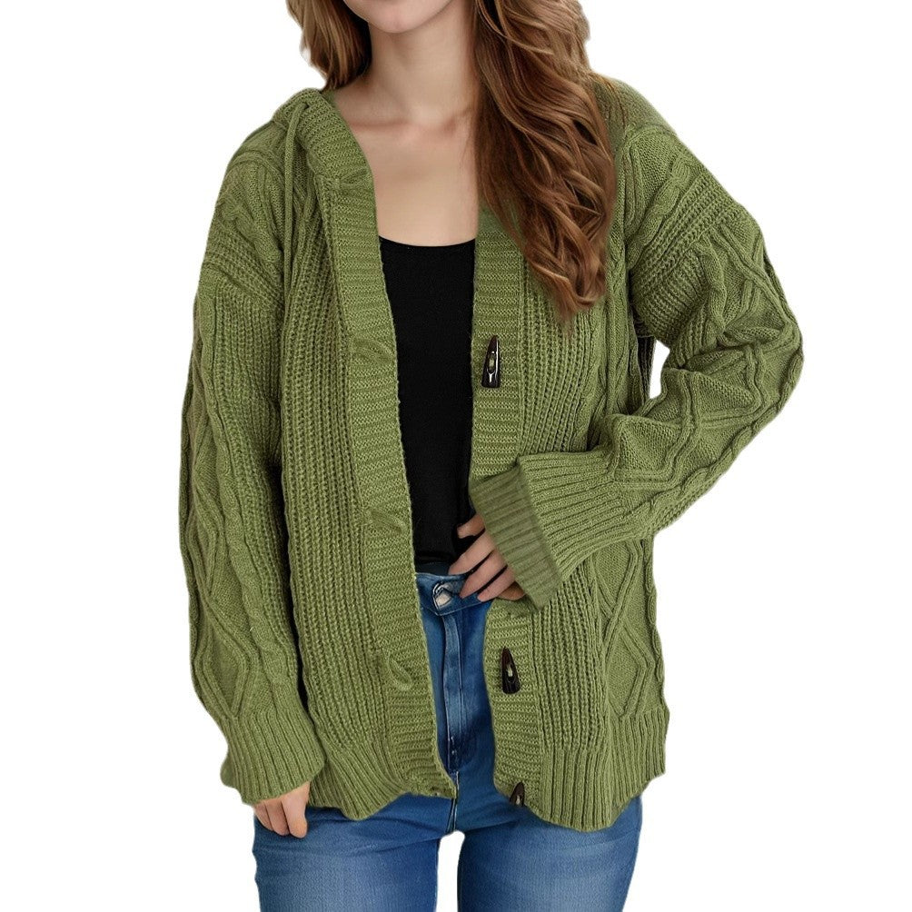 Damen Grobstrickjacke mit Kapuze und Zopfmuster EB