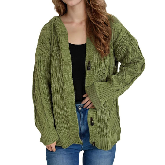 Damen Grobstrickjacke mit Kapuze und Zopfmuster EB