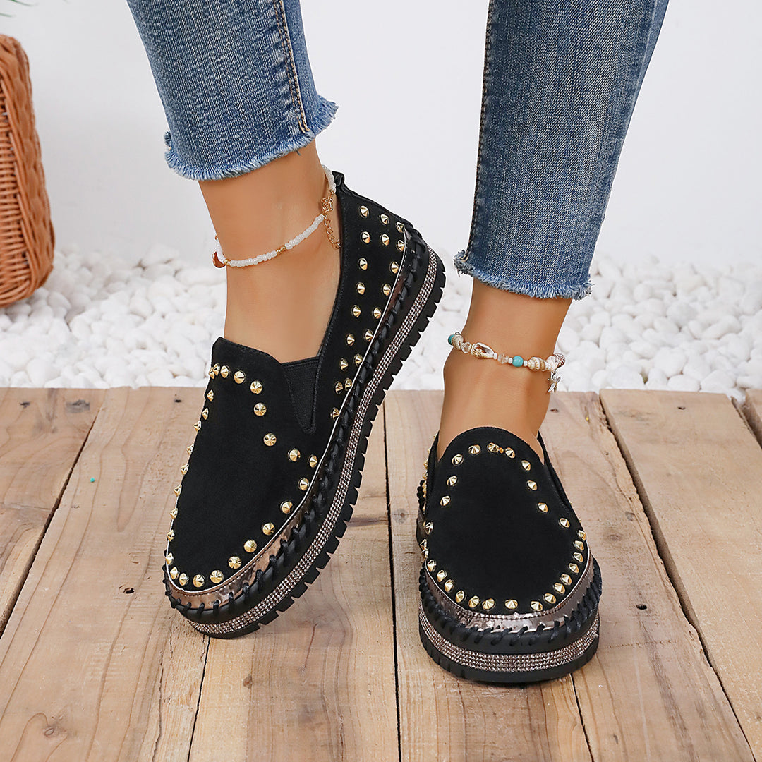 Damen Glamouröse Slip-On Sneakers mit funkelndem Glitzer und Nieten EB