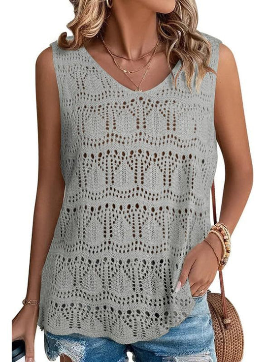 Damen Stricktop mit luftiger Häkelstruktur EB