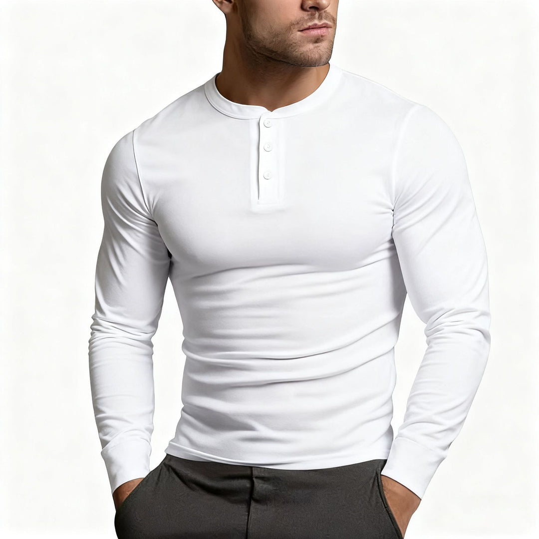 Herren Langarm-Henley-Shirt mit klassischem Knopfdetail und körpernaher Passform EB