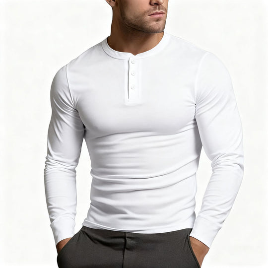 Herren Langarm-Henley-Shirt mit klassischem Knopfdetail und körpernaher Passform EB