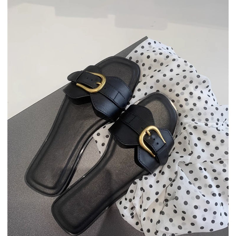 Damen modische Zehentrenner-Sandalen mit luxuriösem Schnallenakzent und bequemem Fußbett EB