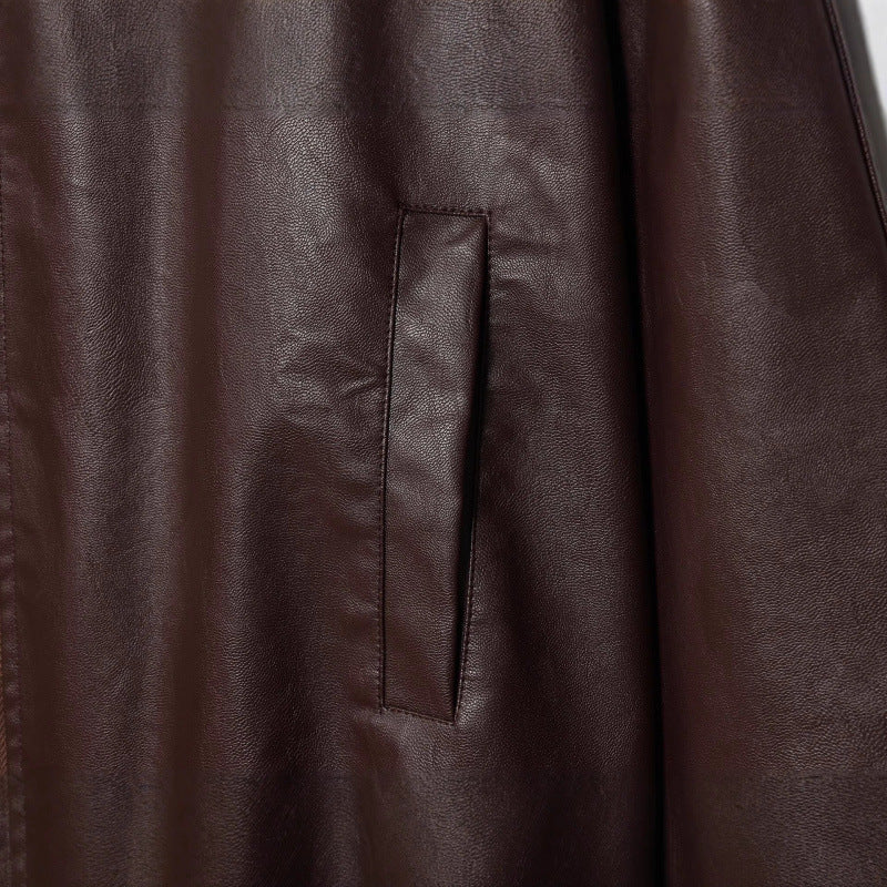 Damen modische Kunstlederjacke mit breiten Ärmeln und praktischen Taschen EB