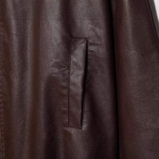 Damen modische Kunstlederjacke mit breiten Ärmeln und praktischen Taschen EB