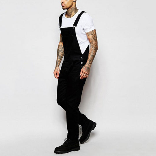 Herren lässige Denim-Latzhose mit verstellbaren Trägern und moderner Passform EB