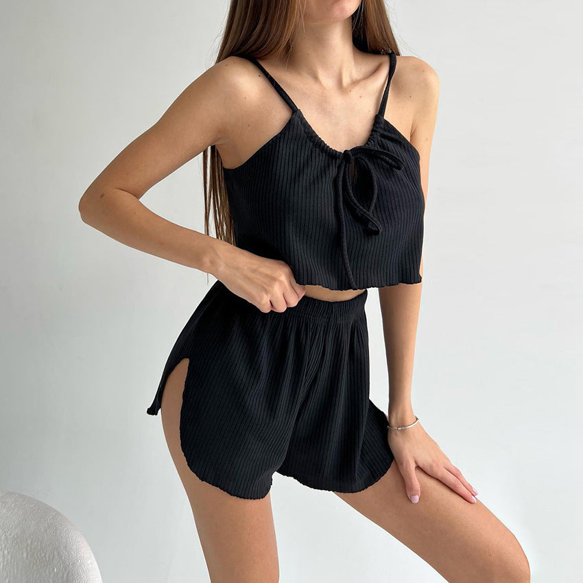Damen Komfortables Shorts-Set mit fließendem Top und elastischem Bund EB