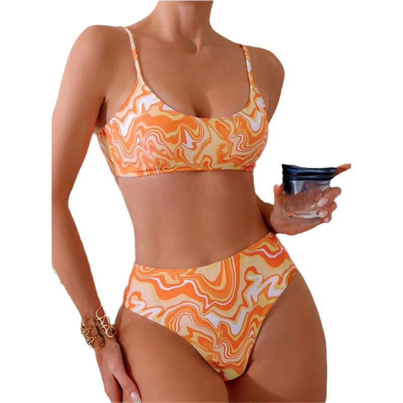 Damen Bikini-Set mit modischem Gummizug und trendy Wellenmuster EB