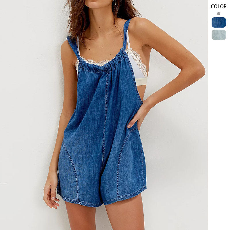 Damen Denim-Jumpsuit mit verspieltem Schnitt und verstellbaren Trägern EB