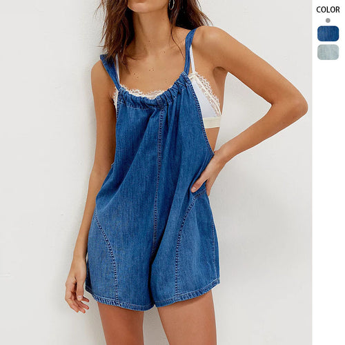 Damen Denim-Jumpsuit mit verspieltem Schnitt und verstellbaren Trägern EB