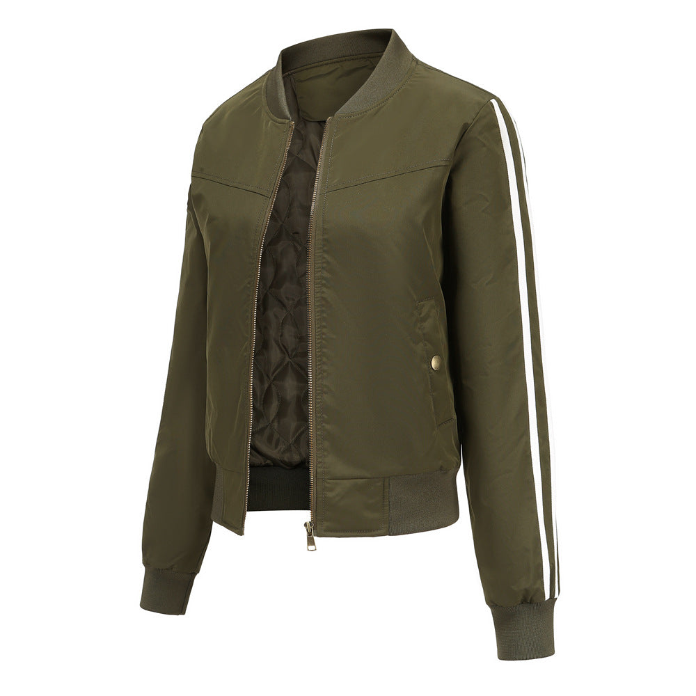 Damen nan sportive Bomberjacke mit seitlichen Kontraststreifen, gesteppter Innenfütterung und Rippbündchen EB