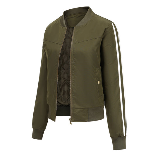 Damen nan sportive Bomberjacke mit seitlichen Kontraststreifen, gesteppter Innenfütterung und Rippbündchen EB