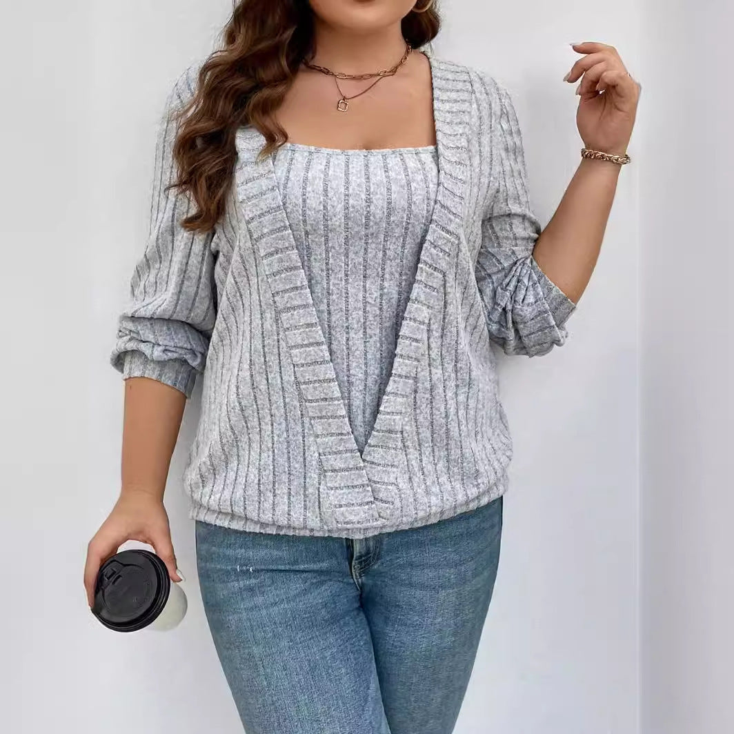 Damen lässige Strickjacke mit tiefem V-Ausschnitt und lockeren Ärmeln EB